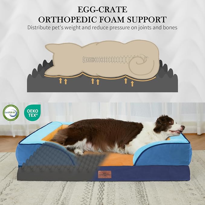 Comfort Expression Orthopedic Dog Beds for Large Sized Dog with Bolster | Waterproof Dog Couch Bed with Washable Cover & Non-Slip Bottom, Supportive Egg Crate Foam Large Pet Bed, 36x27 Inch