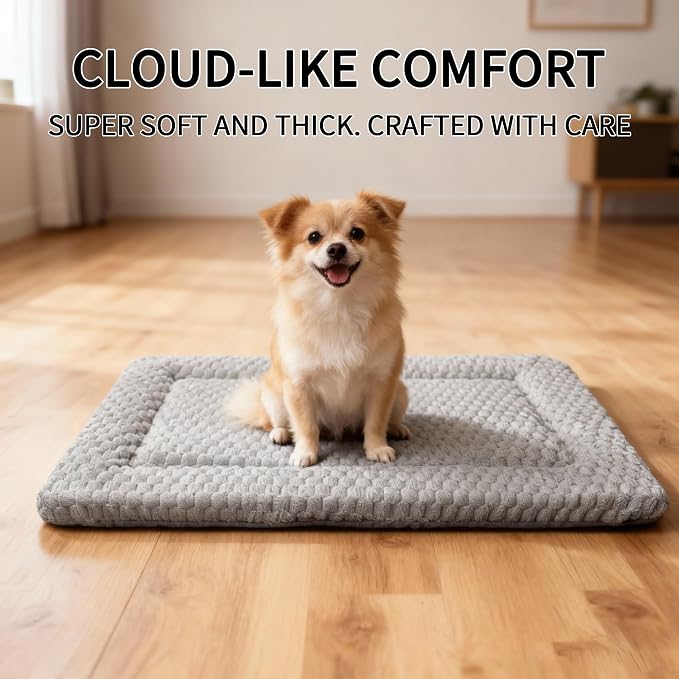Dog Bed Mat - Dog Crate Pad - Reversible Mat for Pet Comfort - Soft Bed Crate Pads for All Seasons - Durable, Machine Washable Mat for Crates, Travel, and Home (Light Gray, 24" L*18" W*1.5" Th)