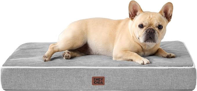 EHEYCIGA Medium Memory Foam Dog Crate Bed Washable, 30x20Inch, Grey | High Density Egg Crate Foam, Waterproof Liner, Removable Easy Clean Cover, Non-Slip Bottom, Fits Crate, Floor and Sofa
