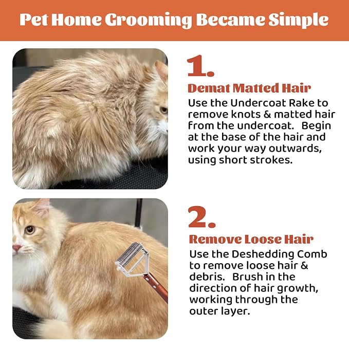 Pet Brush for Dematting & Deshedding, Professional Cat Grooming Brush | Dog Grooming Brushes with Wood Handle, Shedding Comb for Indoor Cats & Long Haired Cat Dog Pet