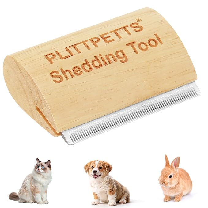Cat Brush for Shedding, Deshedding Grooming Tool for Samll pets | 3.15 Inch Wooden Ergonomic Handle, Painless Hair Removal Grooming Tool, Stainless Steel Comb for Short & Long Hair,Fur & Dirt