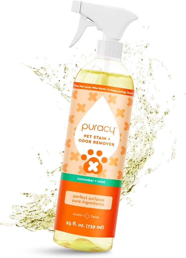 Puracy Pet Stain and Odor Remover - Enzyme Cleaner for Dog & Cat Urine and Poop on Carpet, Professional Pet Carpet Stain Remover, Cucumber & Mint, 25oz