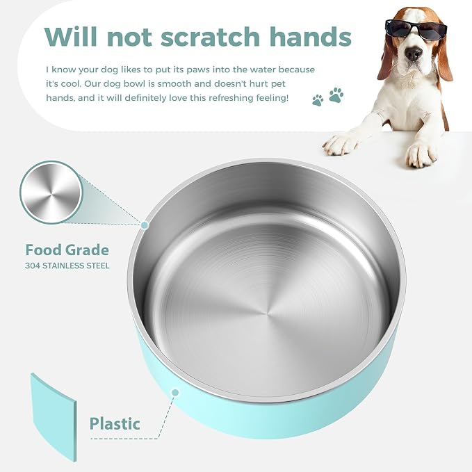WENBOKMIN Dog Bowl, Stainless Steel Dog Food and Water Bowl with Non Slip Quiet Bottom, Easy to Clean, Dishwasher Safe, 40oz, Mint Green