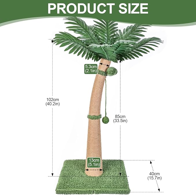 40'' Tall Cat Scratching Post Cat Tree, Curved Design Cat Scratcher Post with 3 Interactive Balls, Natural Sisal Rope Cat Scratching Posts for Indoor Cats Adults Kittens, Multi-Combinable (Style A)