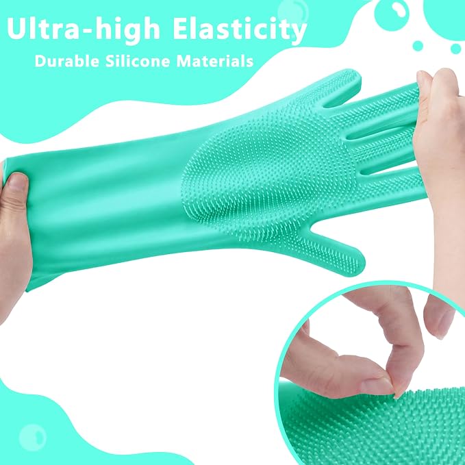 Pet Grooming Gloves—Dog Washing Gloves with High-Density Teeth, Dog Bath Scrubber with Enhanced Five Finger Design, Silicone Gloves for Dogs and Cats Bathing, Massage (Turquoise)
