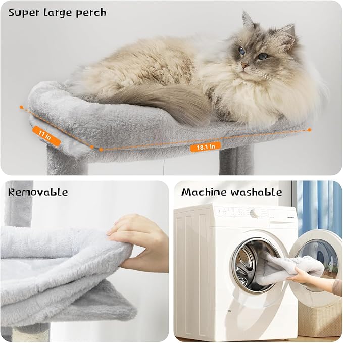 68 Inches Multi-Level Heavy Duty Large and Tall Cat Tree Tower for Indoor Cats/Removable Pad/Cat Condo/Sisal Scratching Posts/Hammock/Cat Activity Center/Wide Base