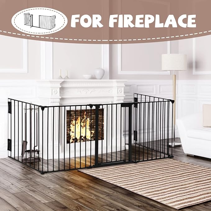 118" Wide Baby Gate Metal Safety Playpen - Fireplace Fence for Toddler/Pet/Dog, Fits 72"- 118" Wide, 5-Panel (30" H, Black)