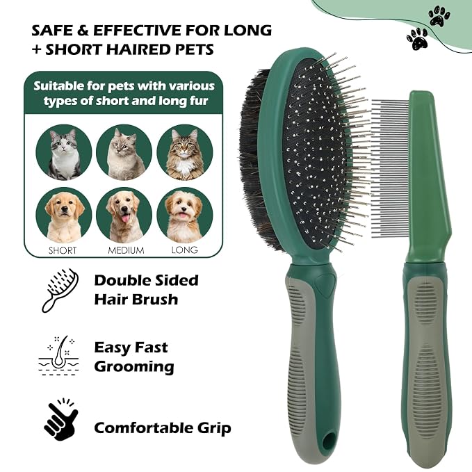 2PCS Pet Grooming and Deshedding Tools | 2-In-1 Double-Sided Cat Brush for Shedding and Bathing, Dogs & Cats Shedding Comb for Long and Short Haired Dogs Cats