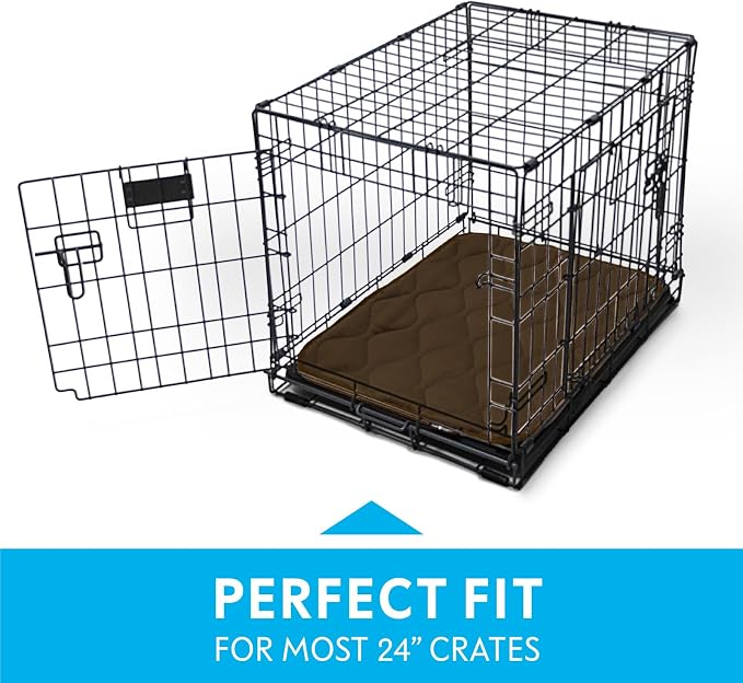 Paw Inspired Washable Padded Crate Mats for Dogs | 23" x 17" Pad, Fits 24-inch Kennels | Leakproof, Waterproof Bottom, Plush Pet Beds (Dark Brown)