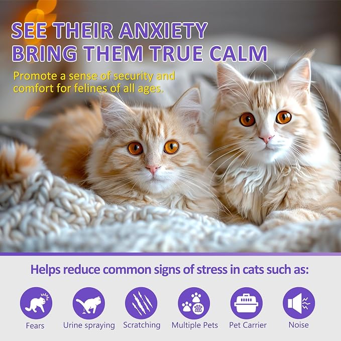 OcePor Cat Calming Diffuser,120-Day Pheromone Diffuser 4 Refills & 2 Plugs | Cat Pheromones Calming Diffuser Refill Kit for Pee Spraying, Aggression, Meowing & Scratching, Relieve Anxiety Stress