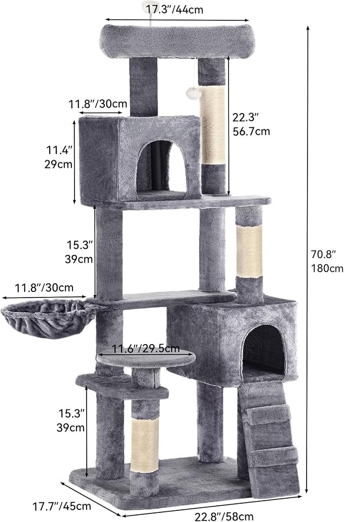 YITAHOME 70.8-Inch Tall Cat Tree Indoor | Multi-Level Cat Tower with Condos, Top Perches, Scratching Posts
