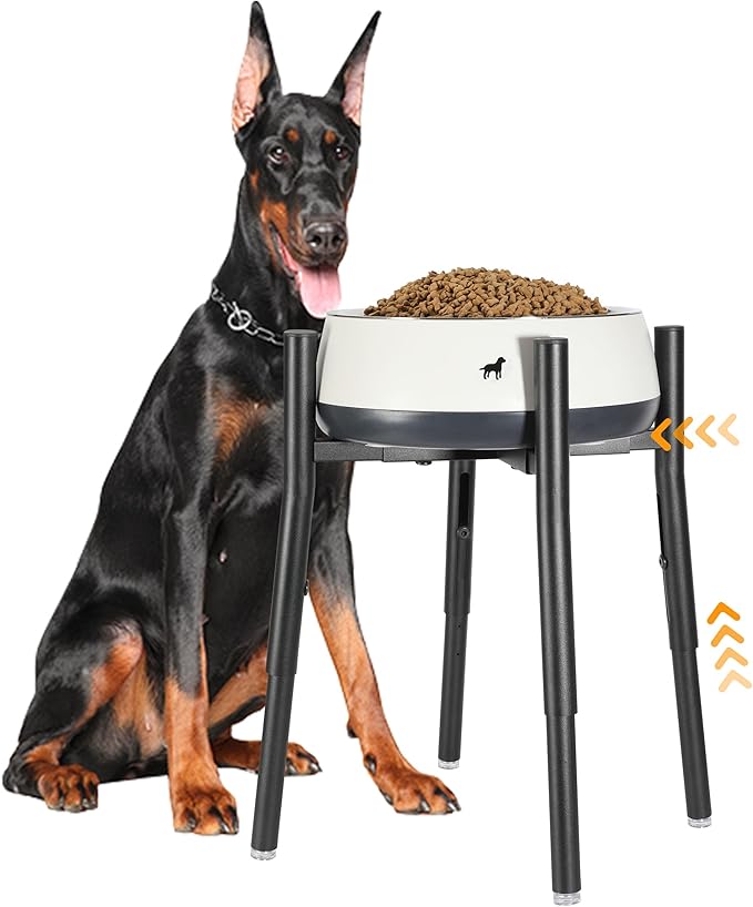 PROERR Raised Single Dog Bowl Stand, Adjustable 12-16" Tall, Elevated Dogs Food Bowl Stand for 8-12" Wide Bowls, Dog Bowl Holder for Medium Large - Metal Pets Dish Holder Only - Black