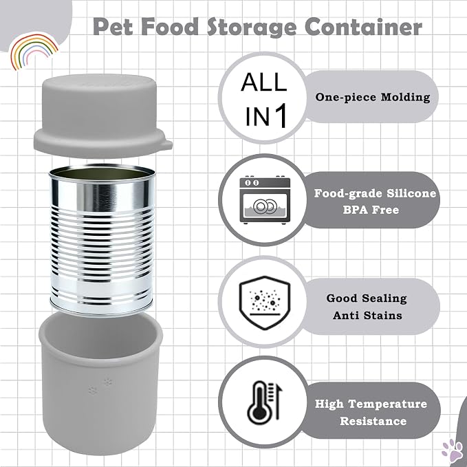 Original Canned Dog Food Storage Container | Silicone Can Cover Pet Food Sealer | BPA Free, Airtight, Dishwasher & Freezer Safe (Grey)