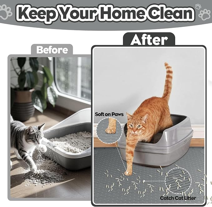 Silicone Cat Litter Mat for Litter Box 34”x22” Large Cat Mat, Dark Grey | Waterproof, Non-Slip, Leak-Proof Rug Mat with Lip, Easy to Clean, Extra Large Litter Catcher Mat for Floor