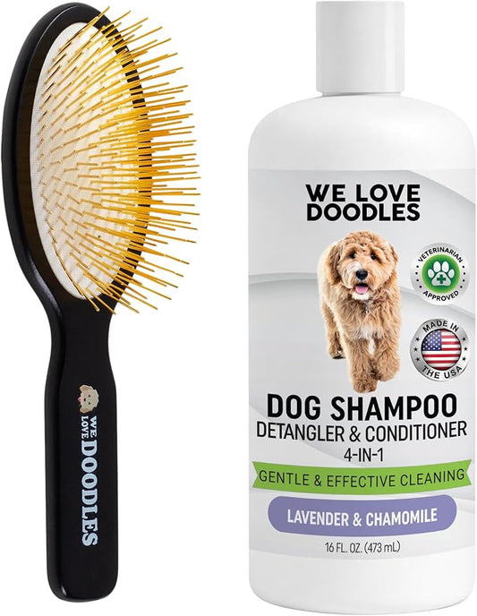 We Love Doodles Pin Brush & Dog Shampoo - Dog Grooming Kit - Remove Mats, Knots, and Tangles