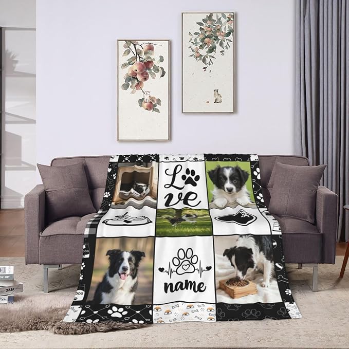 Nxwdwqa Personalized Dog Blanket Throws with Photos, Custom Pet Name Blanket, Dog Gifts for Pet Lovers, Customized Puppy Blanket for Adult Kid Birthday Christmas Fathers Mothers Valentines Gift