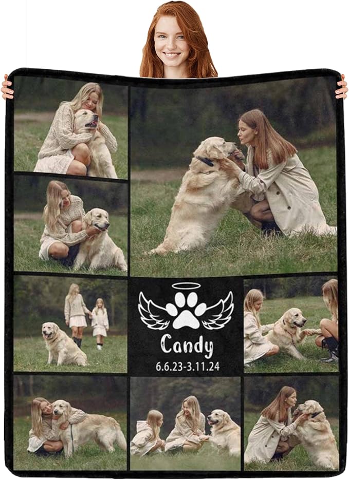 Personalized Dog Blankets with Photos Custom Dog Blanket with Pictures - Customized Pet Memorial Blanket Gifts for Loss of Dog, Loss of Pet Remembrance Gift, in Loving Memory Blanket for Dog Lover S