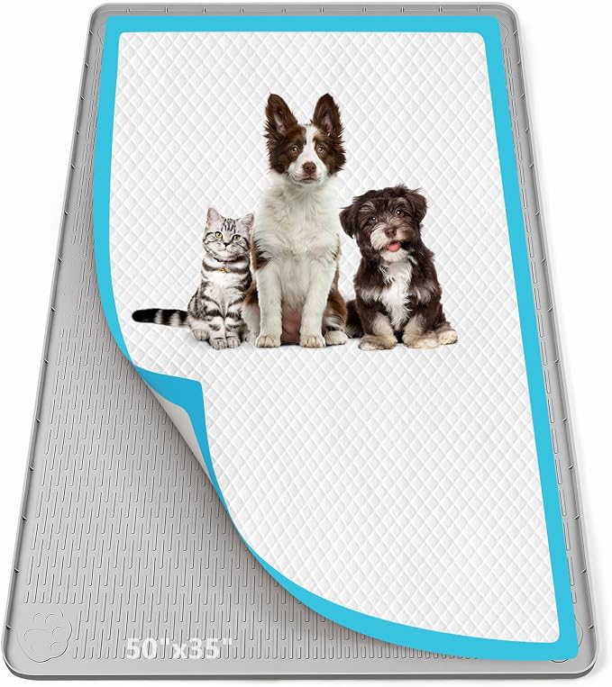 Pee Pad Holder for Dogs 50''x35'' Silicone Puppy Pee Pad Tray, Light Grey | Extra Large Dog Potty Tray Leak-Proof, High Edge, No Spill Training Pads for Floor Protection, No Pee Pads