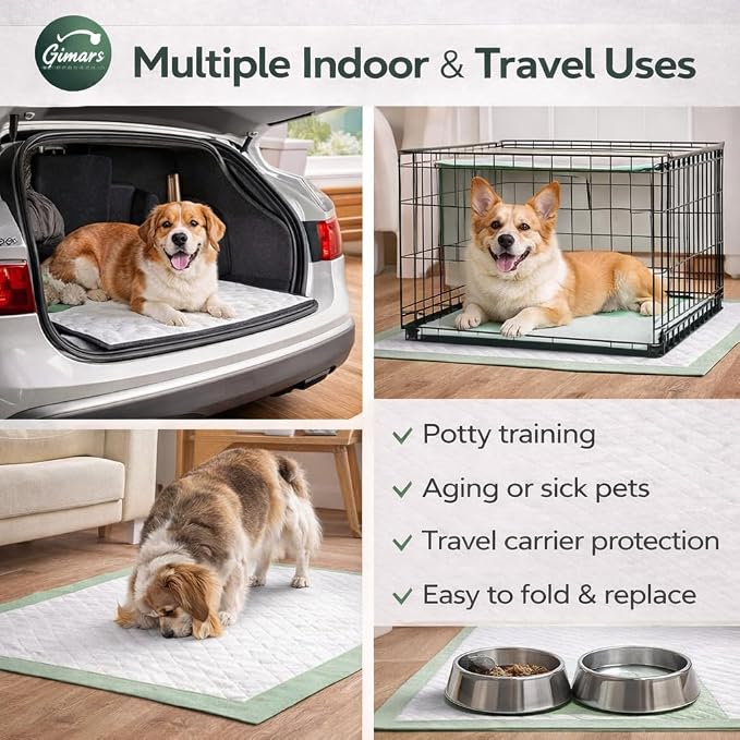 Gimars 4XL 36"x36" Thicken Heavy Absorbency Dog Pad Extra Large- Jumbo Disposable Polymer Quick Dry No Leaking Pee Pads for Dogs, Cats, Rabbits Pets 30 Counts-Green