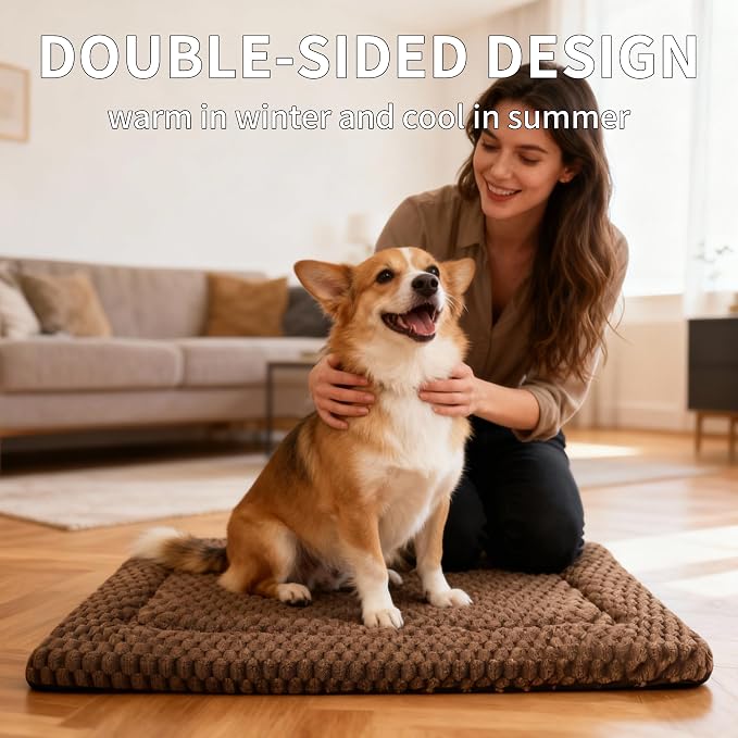 Dog Bed Mat,Reversible & Ultra Soft Kennel Pad-Machine Washable Pet Bed for Dogs & Cats-All-Weather Crate Liner for Crates,Carriers & Travel (Dark Brown, 30" L x 20" W x 1.5" Th)