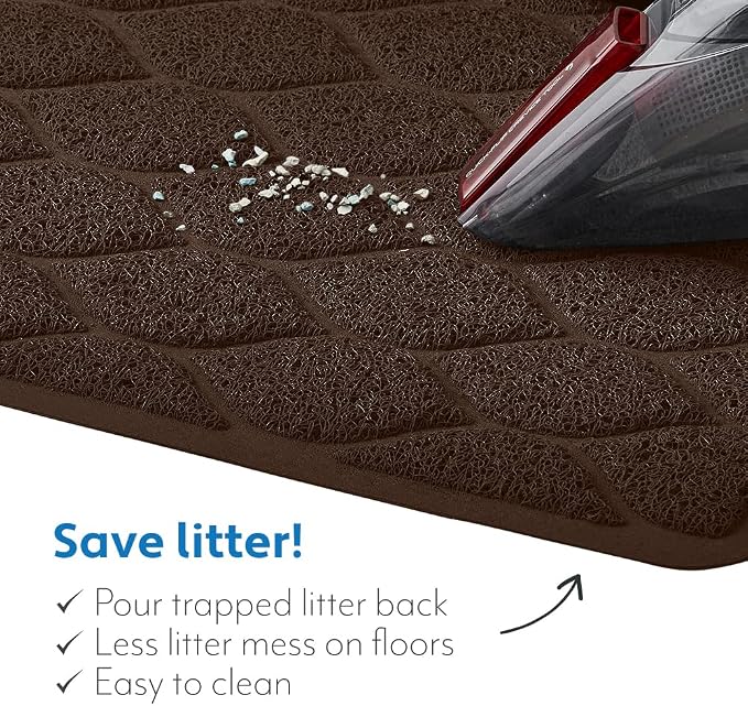 MIGHTY MONKEY Waterproof BPA Free Cat Litter Box Trapping Mat, Easy Clean Floors, Textured Backing, Soft on Sensitive Kitty Paws, Cats Accessories, Less Waste, Stays in Place, 24x17, Chocolate