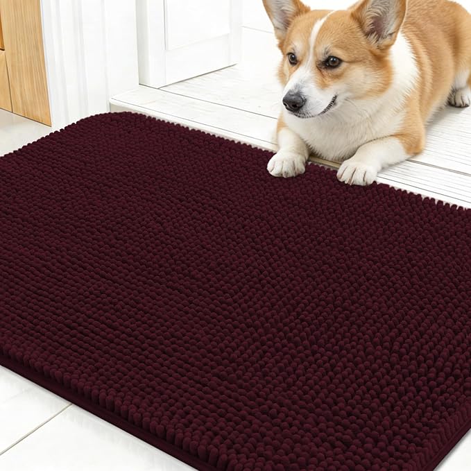 OLANLY Dog Door Mat for Muddy Paws 30x17, Super Absorbent Chenille Mud Mat | Russet, Absorbs Moisture and Dirt, Non-Slip Machine Washable Doormat, Quick-Drying Indoor Entryway Floor Carpet for Dogs