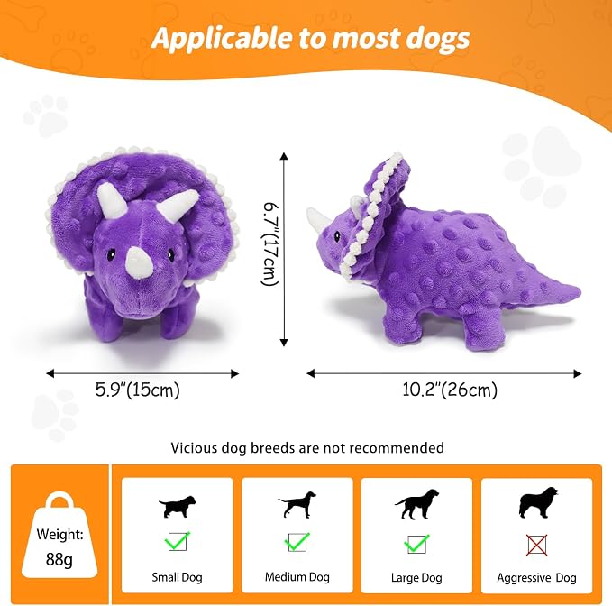 Plush Squeaky Dog Toys, 3 Pack Soft Stuffed Animals Dog Toy with Squeaker, Interactive Crinkle Dog Toys, Puppy Teething Chew Toy for Small, Medium & Large Breeds
