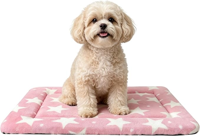 Dog Bed Mat,Reversible & Ultra Soft Kennel Pad-Machine Washable Pet Bed for Dogs & Cats-All-Weather Crate Liner for Crates,Carriers & Travel (Big Star&Pink, 24.0" L x 18.0" W x 1.5" Th)