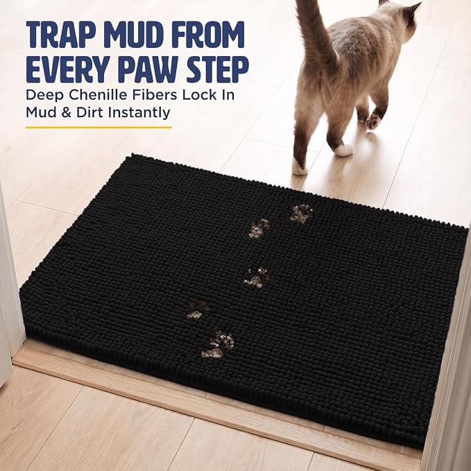 Muddy Mat® | Cat Litter Mat 19"x30", Litter Trapping Mat, Super Absorbent Scatter Control, Soft on Paws, Slip Resistant Washable Kitty Litter Mat, Traps Litter, Protects Floors, Black
