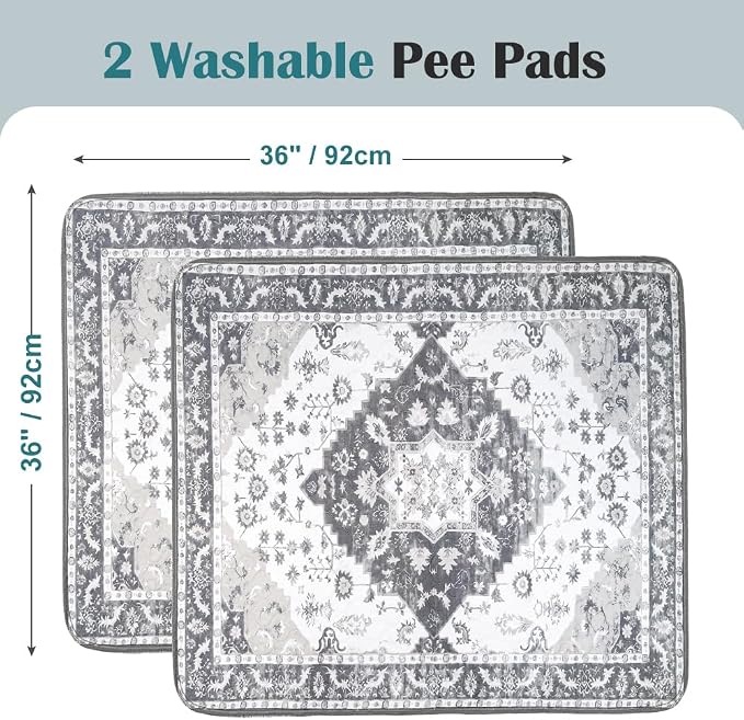 Washable Pee Pads for Dogs, 2 Pack Reusable Puppy Training Pads 36"x36" Super Absorbent Waterproof Dog Training Pads, Non-Slip Potty Pads, Whelping Pads Litter Mat Light Grey Medallion