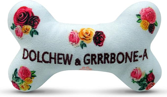 Dog Diggin Designs Dolchew & Grrrbone Plush Dog Toy Bone | Luxury-Inspired Parody Designer Bone with Squeaker, Soft Plush Chew & Play Dog Toy – Prêt-à-Porter Play!