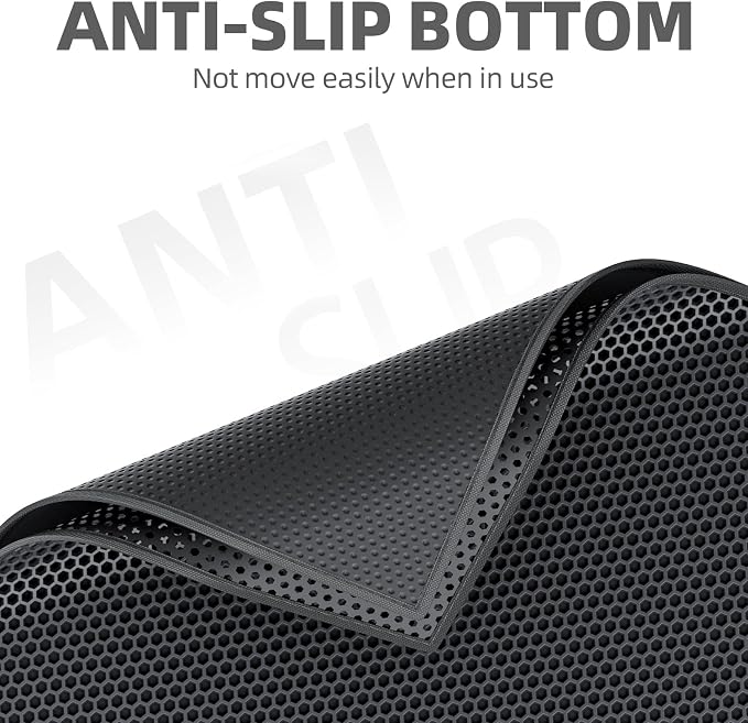 ESTHELLO Cat Litter Mat Honeycomb Double Layer Design 36’’ x 30’’ Black