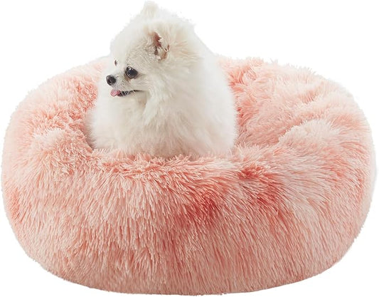 23 inches Donut Dog Bed for Small Dogs - Calming Washable Round Puppy Bed with Removable Cover, Fluffy Plush Pet Bed for Cats & Dogs, Fits up to 25 lbs Pets (Tie-dye Pink,Small)
