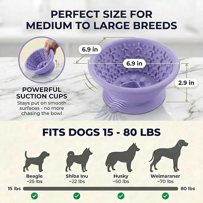 Dog Slow Feeder to Prevent Fast Eating, Dog Lick Bowl with Non-Slip Suction Base, Chew-Resistant Steel Rim & BPA-Free Silicone, Helps Extend Mealtime & Keep Dogs Calm(Purple)