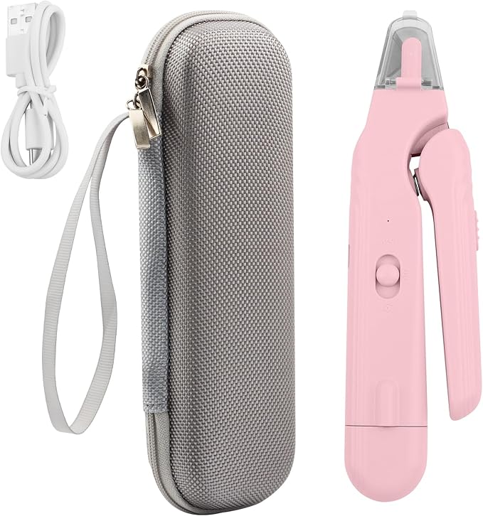 2-in-1 Dog Nail Grinder & Dog Nail Clippers Trimmers, Dogs Trimmer with LED Light + Splash Guard + Storage Case, Pet Claw Clippers for Dogs Cats, USB Rechargeable (Pink)