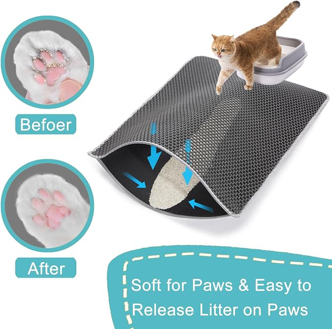 Cat Litter Mat XL 28x47 inch, Large Litter Trapping Mat for Litter Boxes | 2-Layer Honeycomb Extended Design to Less Mess, Anti-Tracking Mat, Waterproof Non-Slip, Keeps floor clean, Mengbu(Dark Grey)