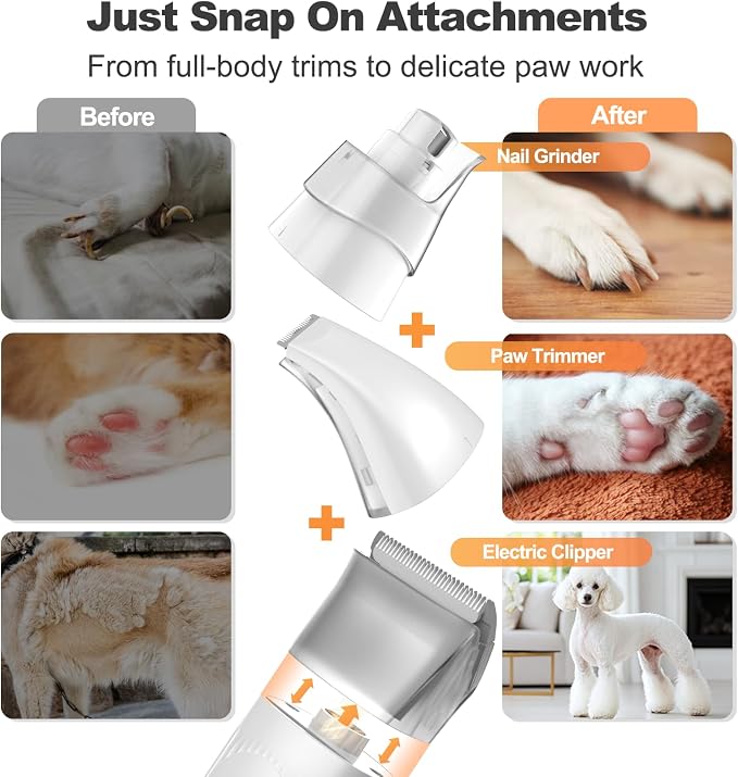 Afloia 6-in-1 Dog Grooming Vacuum Kit, Pet Clipper & Nail Grinder, White | All-in-one grooming covers brushing, clipping, trimming and nail care, 1.5L dust cup, 3 suction levels, low-noise comfort