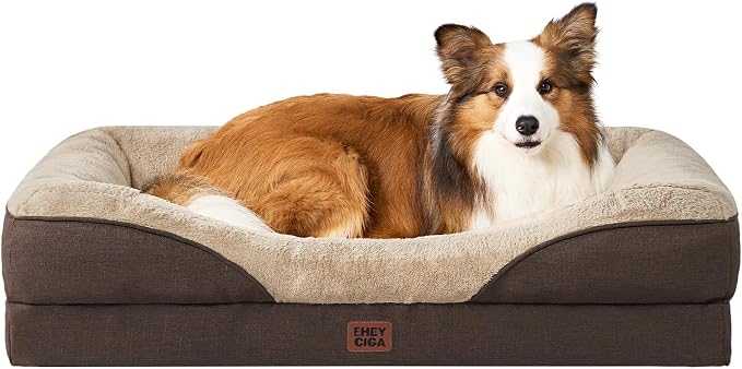 EHEYCIGA Orthopedic Dog Bed for Large Sized Dog, 41x27 Inch Large Memory Foam Dog Couch Bed with Sides, Waterproof Liner & Washable Removable Cover, Bolster Pet Sofa, Brown