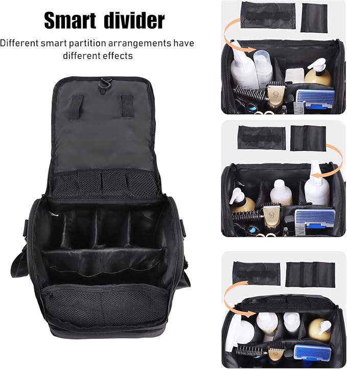 Dog&Cat Grooming Supplies Bag, Adjustable Compartments Wall Mounted Dog Grooming Bag for Pet Groomers, Cat Grooming Bag for Dog Clippers/Wipes/Hair Remover/Nail Trimmer/Brush/Comb/Shampoo