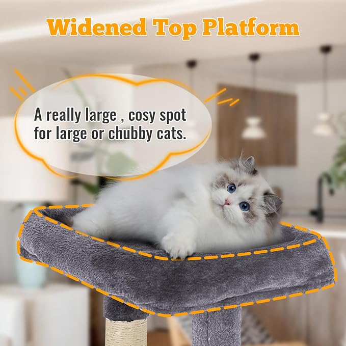 FDW | 37.8" Cat Tree Tower | Light Gray | Multi-Level Indoor Activity Center with Sisal Scratching Posts, Condos, Plush Perches, Hanging Cat Toys | Sturdy, Easy to Assemble | for Kittens & Adult Cats