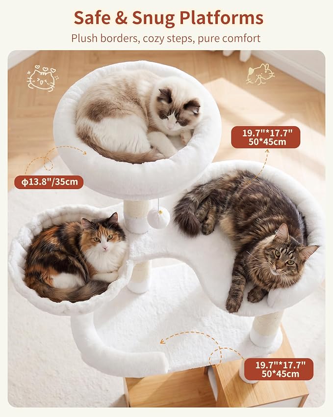 Heybly Cat Tree with Litter Box Enclosure, Modern 64" Hidden Tower HCT105WB | All-in-One Solid Wood Cat Condo for Indoor Cats with Paw-Shaped Board, Multi-Level Perch & Playzone, Walnut
