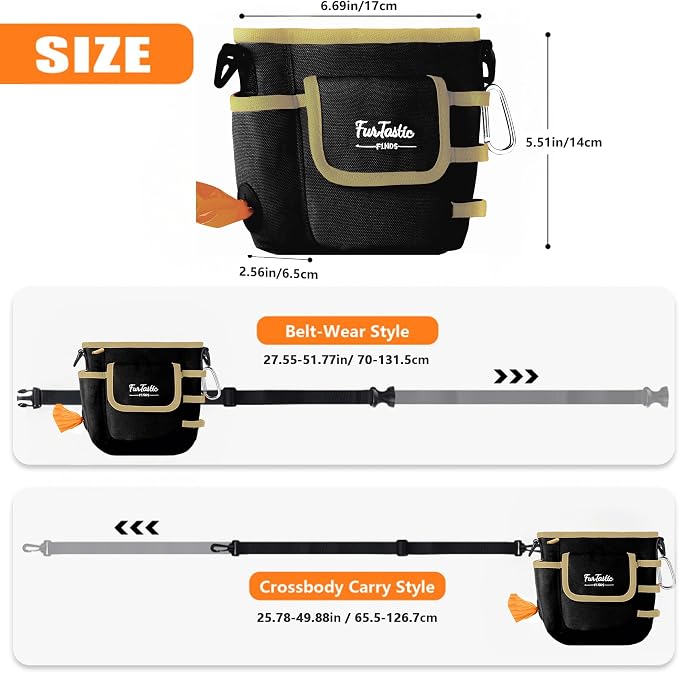 Dog Treat Pouch with Magnetic Closure for Pet Training | 3-Way Wear Treat Bag, 900D Waterproof Fabric, 4 Storage Spaces for Walking, Hiking, Agility, Training & Daily Rewards