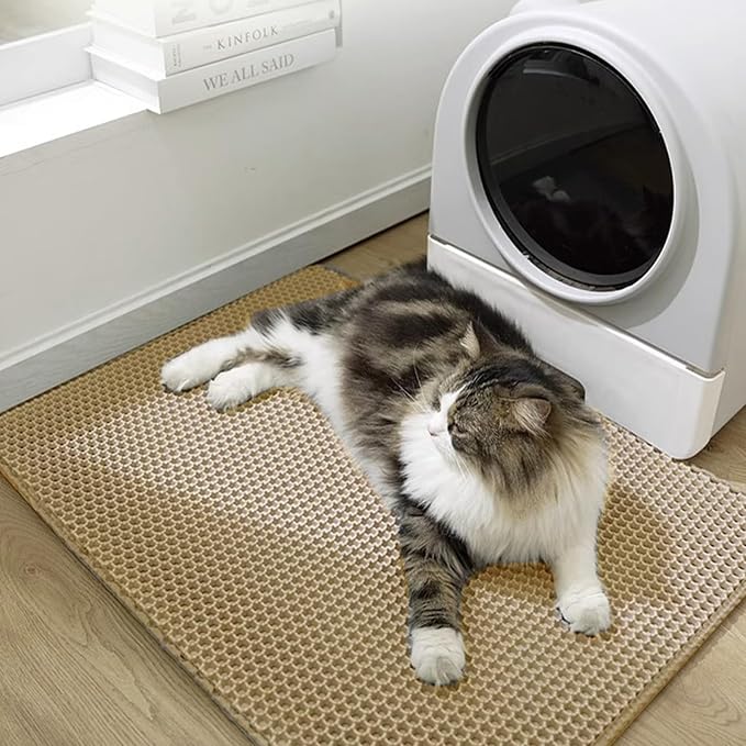 Cat Litter Mat Cat Litter Trapping Mat, 24 x 18 inch Honeycomb Double Layer Design, Urine and Water Proof Material, Scatter Control, Less Waste, Easier to Clean, Washable yellow