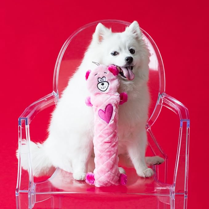 ZippyPaws Jigglerz - Dog Squeaky Toys to Keep Them Busy, Funny Animal Plush for Small, Medium, & Large Dogs, Cute Stuffed Puppy Toy, Pet Product, Gift for All Breeds, Interactive Squeaker - Pink Bear