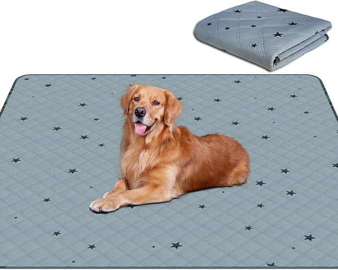 RIOUSSI Reusable Pee Pads for Dogs, Puppies. Washable, Absorbent, Leakproof | Soft Material | Non-Slip Bottom | Ideal for Dog Potty Training | Gray Stars, 48"x65", 1-Pack