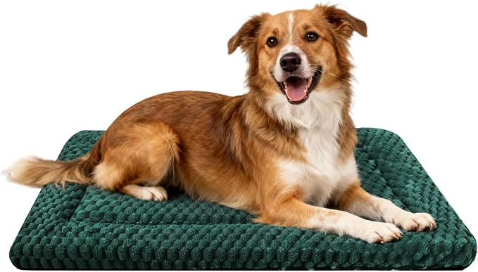 Dog Bed Mat,Reversible & Ultra Soft Kennel Pad-Machine Washable Pet Bed for Dogs & Cats-All-Weather Crate Liner for Crates,Carriers & Travel (Dark Green, 35" L x 23" W x 1.5" Th)
