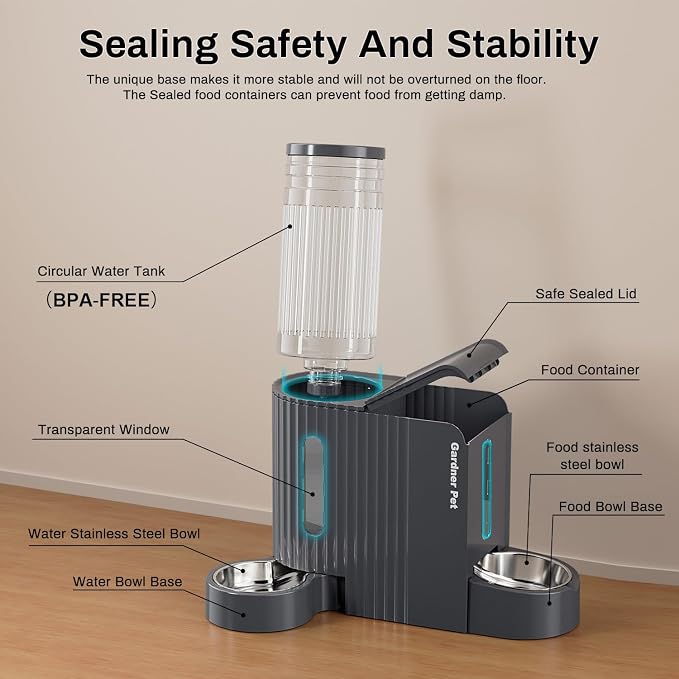 Gardner Pet Automatic Gravity Cat Food Feeder and Water Dispenser Stainless Steel Two-in-One Set Large Capacity Dispenser for Pets Dogs, Puppies, Kittens-(1.6 Gallons x 2)