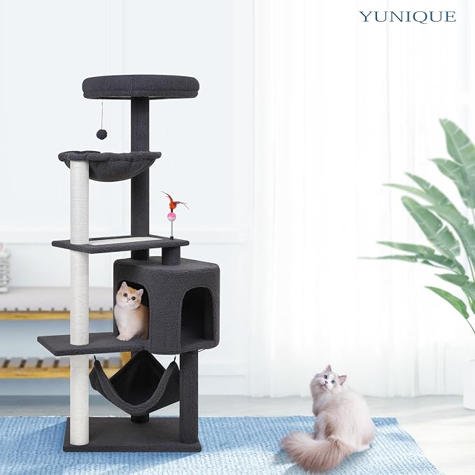YUNIQUE Cat Tree with Cat Condo Scratch Posts Scratch Tablet and Big Hammock, (60.2‘’ Grey)