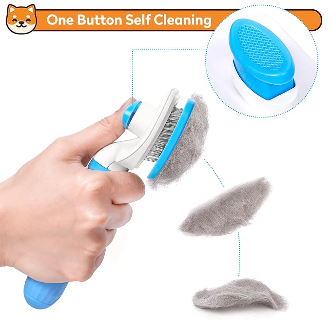 Dog & Cat Brush, Self Cleaning Slicker Brush for Pets Shedding | 1 Click Clean,Lightweight,Massaging Particles,Soft Non-slip Handles,For All Furry Animls