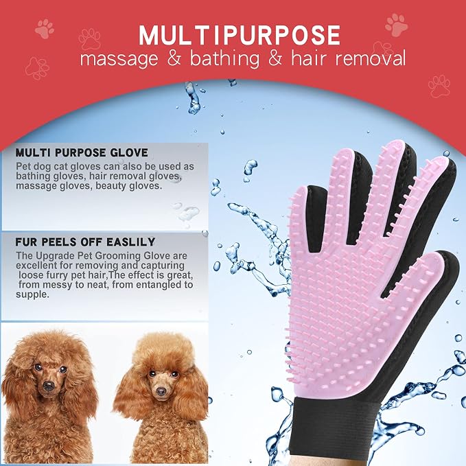 Double-Sided Undercoat Rake for Deshedding & Dematting Pets - Gentle Grooming Glove Kit for Dogs & Cats (Pink, 2 Pack)